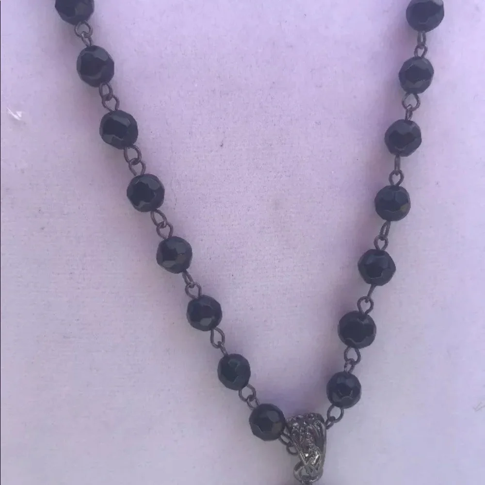 Cross necklace black beads Long rosary‎ style